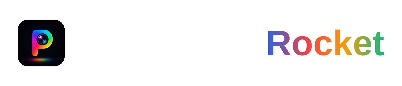 PhotoEditRocket white logo on transparent background